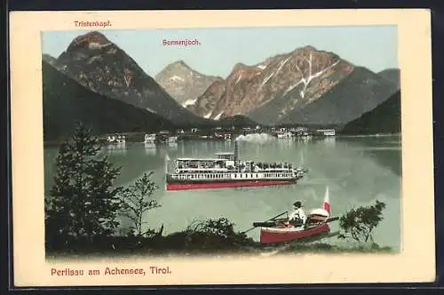 AK Pertisau am Achensee, Panorama mit Tristenkopf und Sonnenjoch