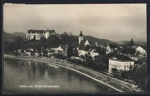 AK Grein a. d. Donau, Ortspartie am Donauufer