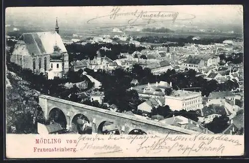 AK Mödling, Teilansicht mit Aquädukt und Kirche