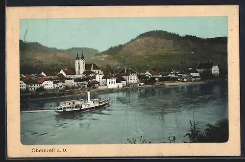 AK Obernzell a. D., Donaupartie mit Dampfer