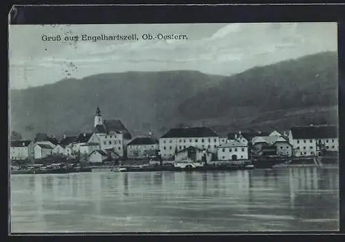 Mondschein-AK Engelhartszell /Ob.-Oesterr., Ortspartie am Ufer