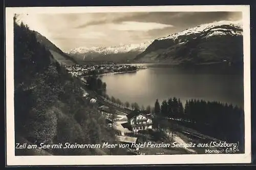 AK Zell am See, Teilansicht mit Steinernem Meer vom Hotel Seespitz aus