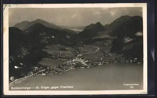 AK St. Gilgen, Salzkammergut, Teilansicht gegen Fuschlsee, Fliegeraufnahme