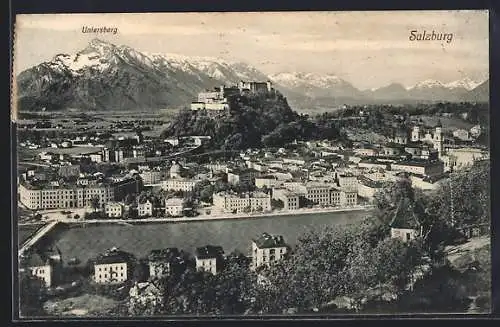 AK Salzburg, Teilansicht mit Festung und Untersberg