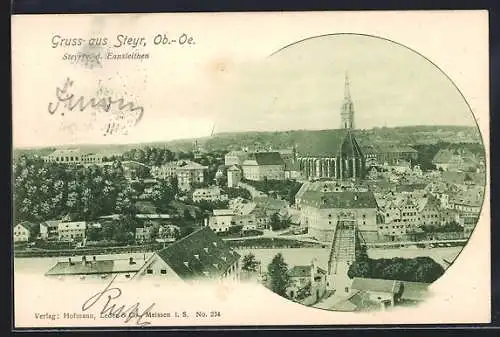 AK Steyr /Ob.-Oe., Teilansicht mit Kirche von der Ennsleithen