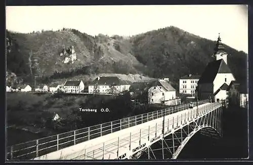 AK Ternberg /O. Ö., Uferpartie mit Kirche und Brücke