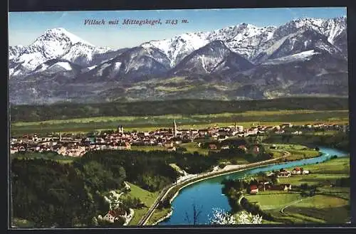 AK Villach, Stadtansicht mit Mittagskogel