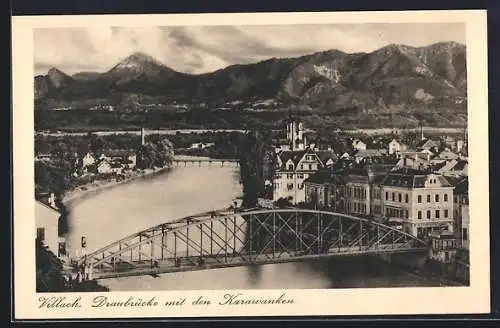 AK Villach, Draubrücke mit den Karawanken