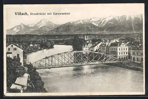 AK Villach, Draubrücke mit Karawanken