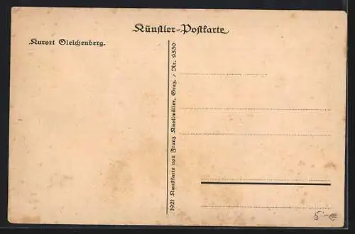 Künstler-AK Gleichenberg, Ortsansicht mit Bergpanorama