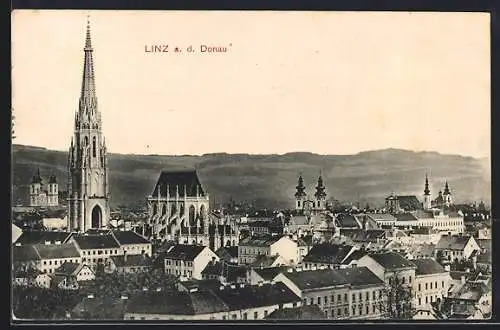 AK Linz a. d. Donau, Teilansicht mit Kirche