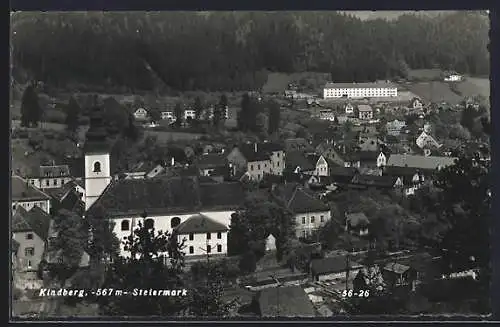 AK Kindberg /Steiermark, Teilansicht mit Kirche