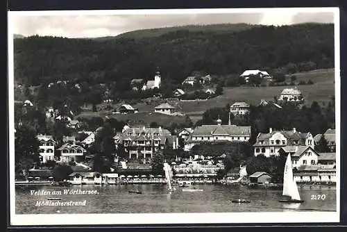 AK Velden am Wörthersee, Mosslacherstrand mit Restaurant und Booten