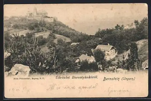 AK Bernstein, Ortsansicht mit Blick zur Burg