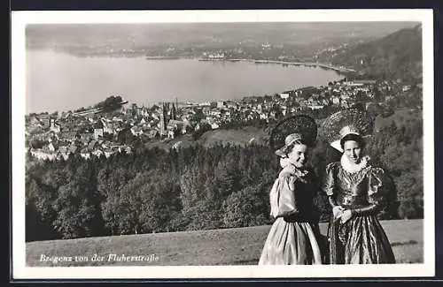 AK Bregenz, Blick mit Damen von der Fluherstrasse