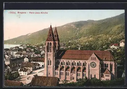 AK Bregenz, Herz-Jesu-Kirche aus der Vogelschau