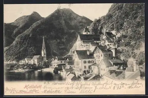 AK Hallstatt, Ortspartie am Seeufer