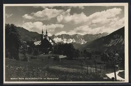 AK Maria Rain, Ortsansicht mit Koschutta im Hintergrund