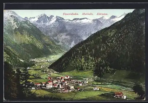 AK Mallnitz /Tauernbahn, Ortsansicht mit Bergpanorama