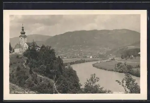 AK St. Martin bei Villach, Kirche mit Blick ins Tal