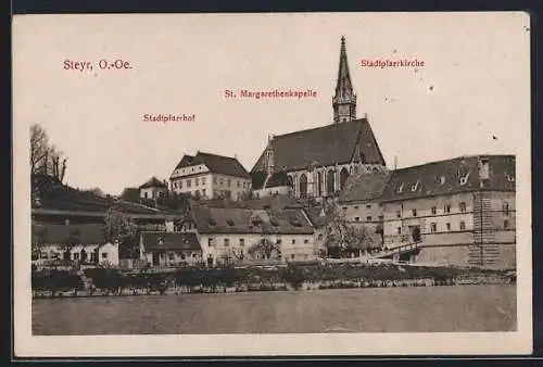 AK Steyr /O.-Oe., Stadtpfarrhof, St. Margarethenkapelle und Stadtpfarrkirche