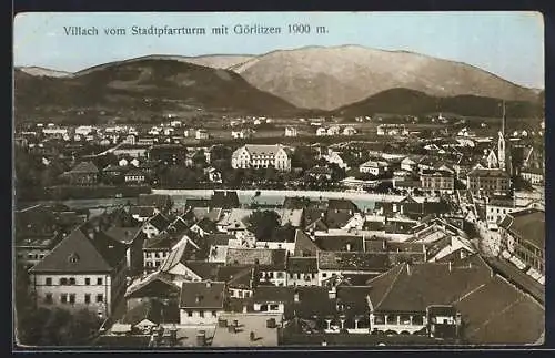 AK Villach, Ansicht vom Stadtpfarrturm mit Görlitzen