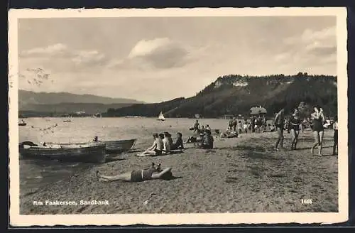 AK Faakersee, Sandbank mit Badegästen