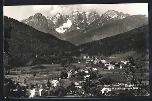 AK Thörl, Blick auf den Ort & Italienische Grenze mit Wischberggruppe