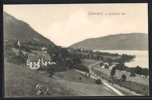 AK Sattendorf a. Ossiacher See, Ortsansicht mit Wasser