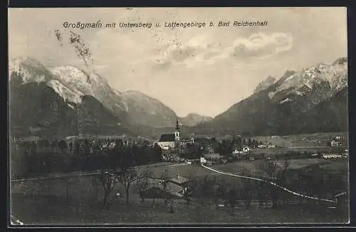 AK Grossgmain, Ortspartie mit Untersberg und Lattengebirge