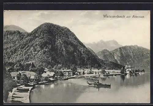 AK Weissenbach am Attersee, Teilansicht mit Schafberg