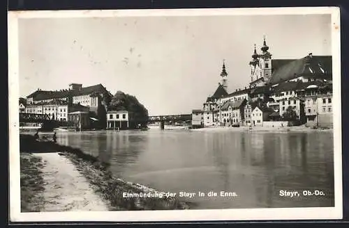 AK Steyr /Ob.-Do., Einmündung der Steyr in die Enns