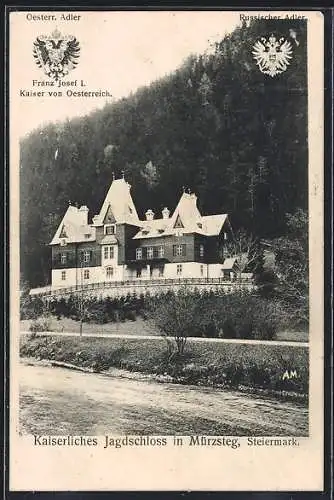 AK Mürzsteg /Steiermark, Kaiserliches Jagdschloss mit Wappen