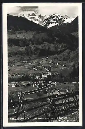 AK Tschagguns i. Montafon, Ortspartie mit Kirche