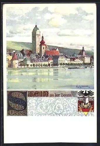 Künstler-AK R. Assmann: Stein an der Donau, Totalansicht