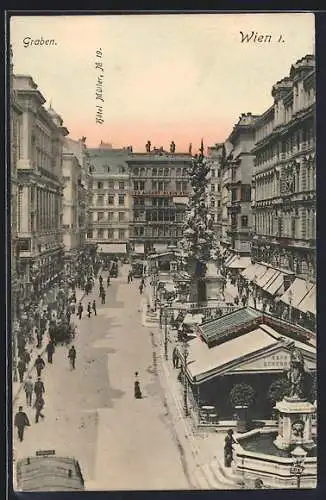 AK Wien, Strassenpartie am Graben und Hotel Müller No 19