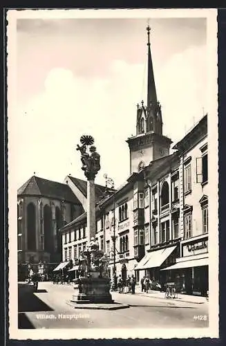 AK Villach, Hauptplatz mit Mariensäule und Hotel Post