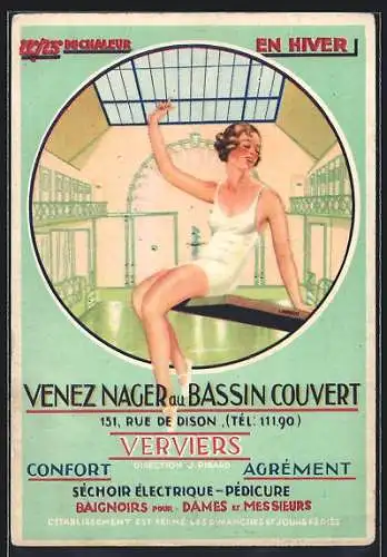 AK Verviers, Venez Nager au Bassin Couvert, 151 Rue de Dison