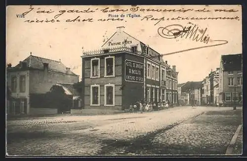 AK Visé, Place de l`Eglise, Hotel de Brabant H. Milis