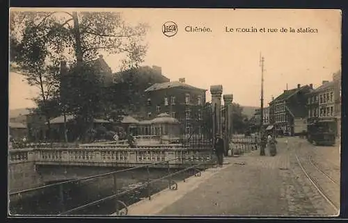 AK Chenée, Le moulin et rue de la station