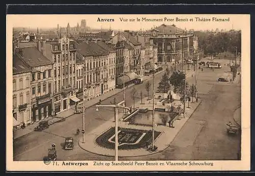 AK Anvers, Vue sur le Monument Peter Benoit et Théâtre Flamand