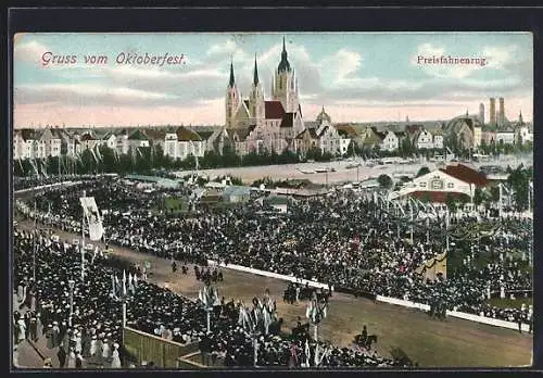 AK Preisfahnenzug auf dem Münchner Oktoberfest