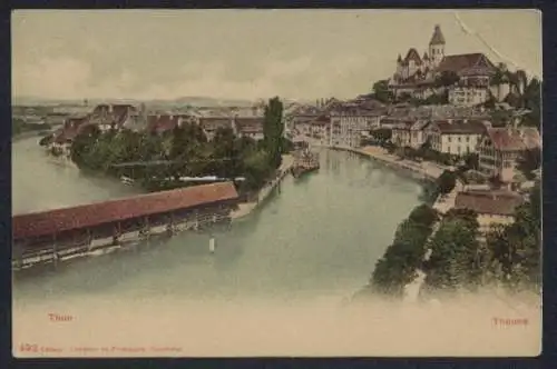 AK Thun, Blick zur Kirche über dem Ort