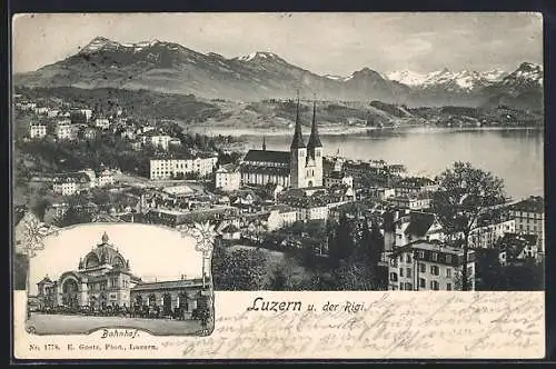 AK Luzern, Ansicht mit Rigi, Bahnhof