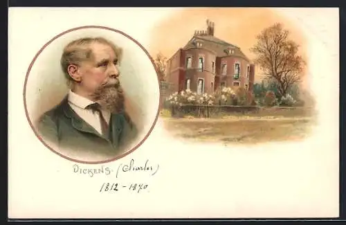 AK In der Liebe zur Heimat..., Charles Dickens, Portrait und Wohnhaus