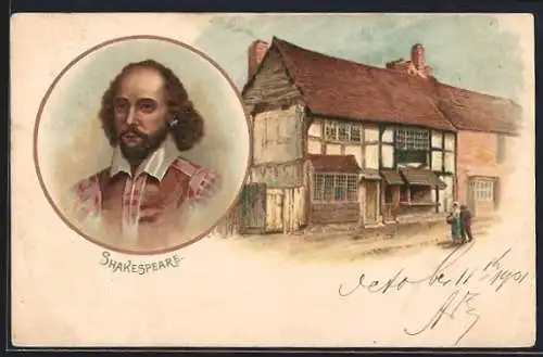 AK William Shakespeare, Portrait und Wohnhaus