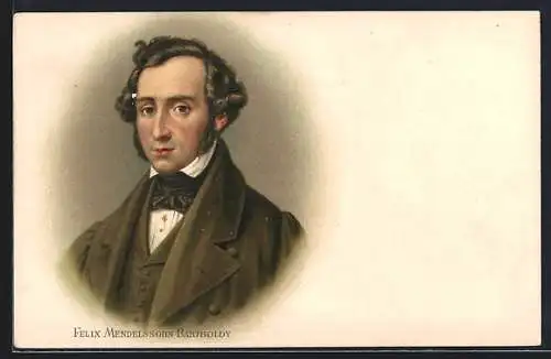 AK Felix Mendelssohn Bartoldy, Brustportrait des Komponisten