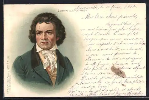 Lithographie Portrait Ludwig van Beethoven, deutscher Komponist