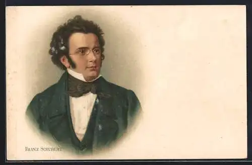 AK Portrait Franz Peter Schubert, Notenzeile: Über meines Liebchens...