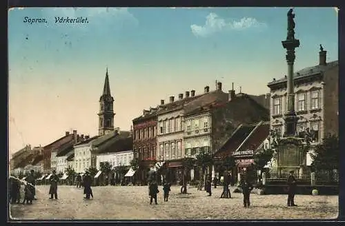 AK Sopron-Ödenburg, Várkerület mit Säule und Passanten